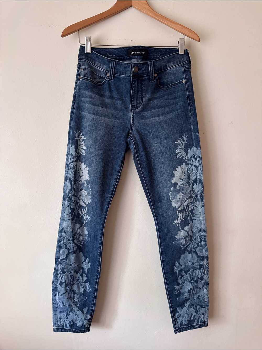 Liverpool Floral-Print Dark Blue Skinny Jeans - Size 26